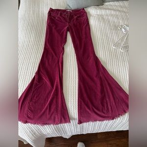 Free people burgundy corduroy, flare, bell bottom, fringe  bottom size 27
